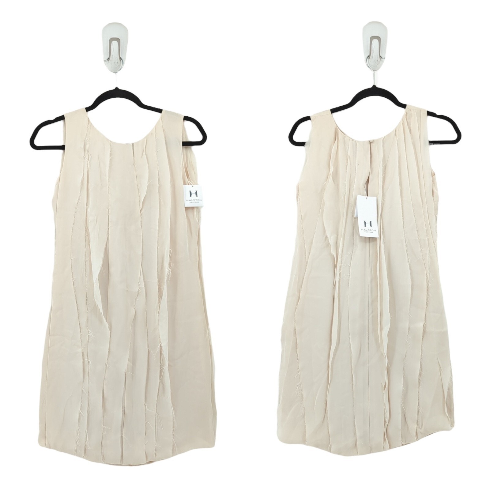 Halston Heritage Women 0 Silk Shift Dress Corozo Pink Ruffle Frayed Distressed